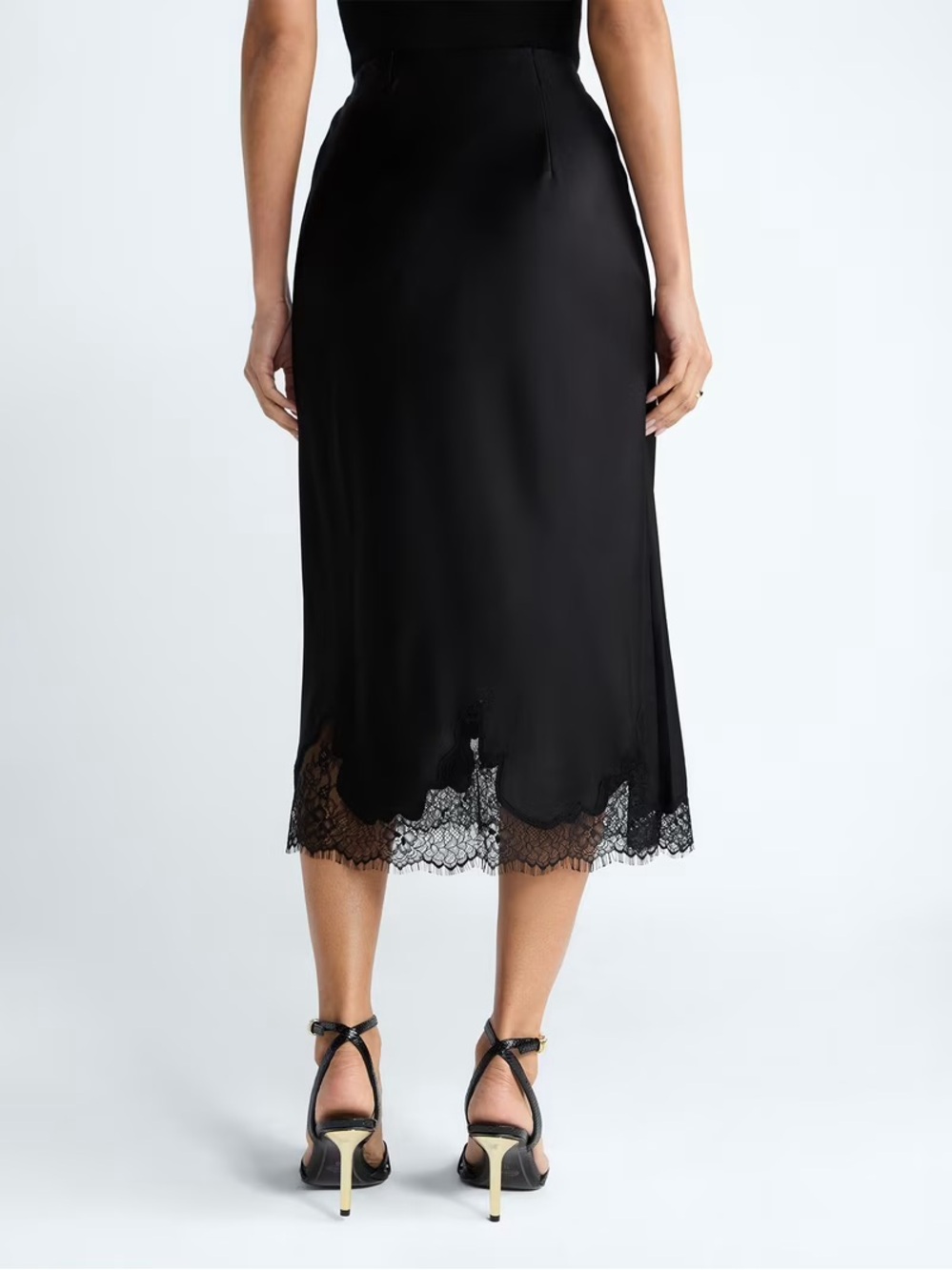 Scoop Women's Black Midi Slip Skirt with Lace Trim - Picture 3 of 12